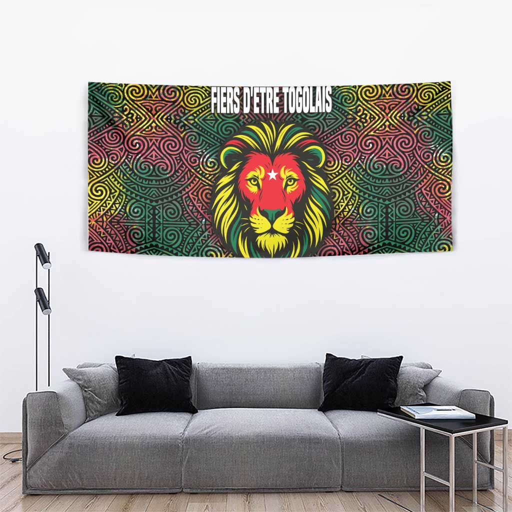 Togo Tapestry with Red Lion Head Design and Traditional African Pattern