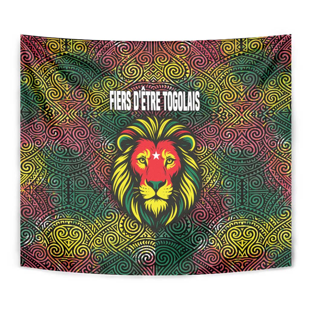 Togo Tapestry with Red Lion Head Design and Traditional African Pattern