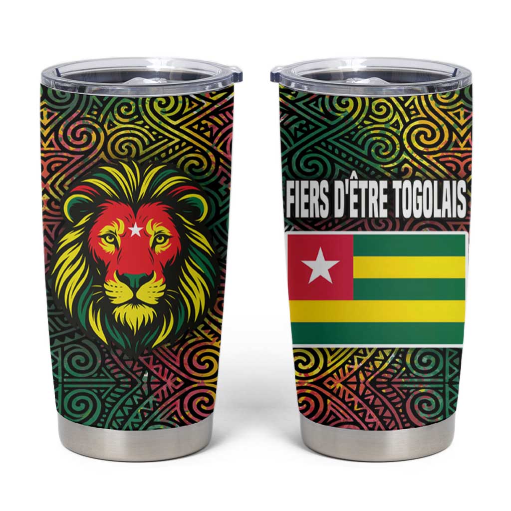 Togo Tumbler Cup with Red Lion Head Design and Traditional African Pattern