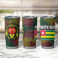 Togo Tumbler Cup with Red Lion Head Design and Traditional African Pattern