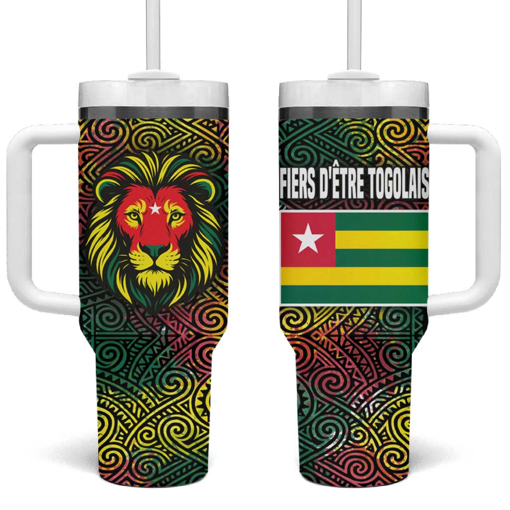 Togo Tumbler With Handle with Red Lion Head Design and Traditional African Pattern