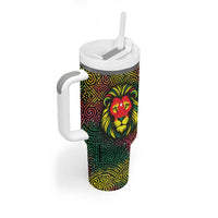 Togo Tumbler With Handle with Red Lion Head Design and Traditional African Pattern