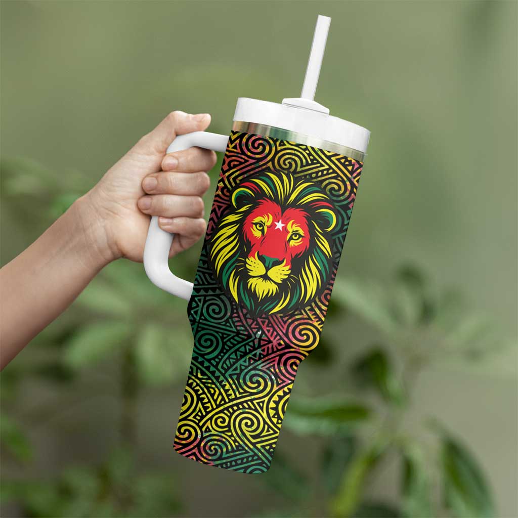 Togo Tumbler With Handle with Red Lion Head Design and Traditional African Pattern