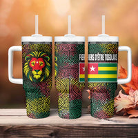 Togo Tumbler With Handle with Red Lion Head Design and Traditional African Pattern