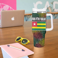 Togo Tumbler With Handle with Red Lion Head Design and Traditional African Pattern