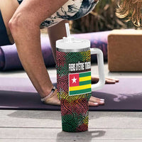 Togo Tumbler With Handle with Red Lion Head Design and Traditional African Pattern