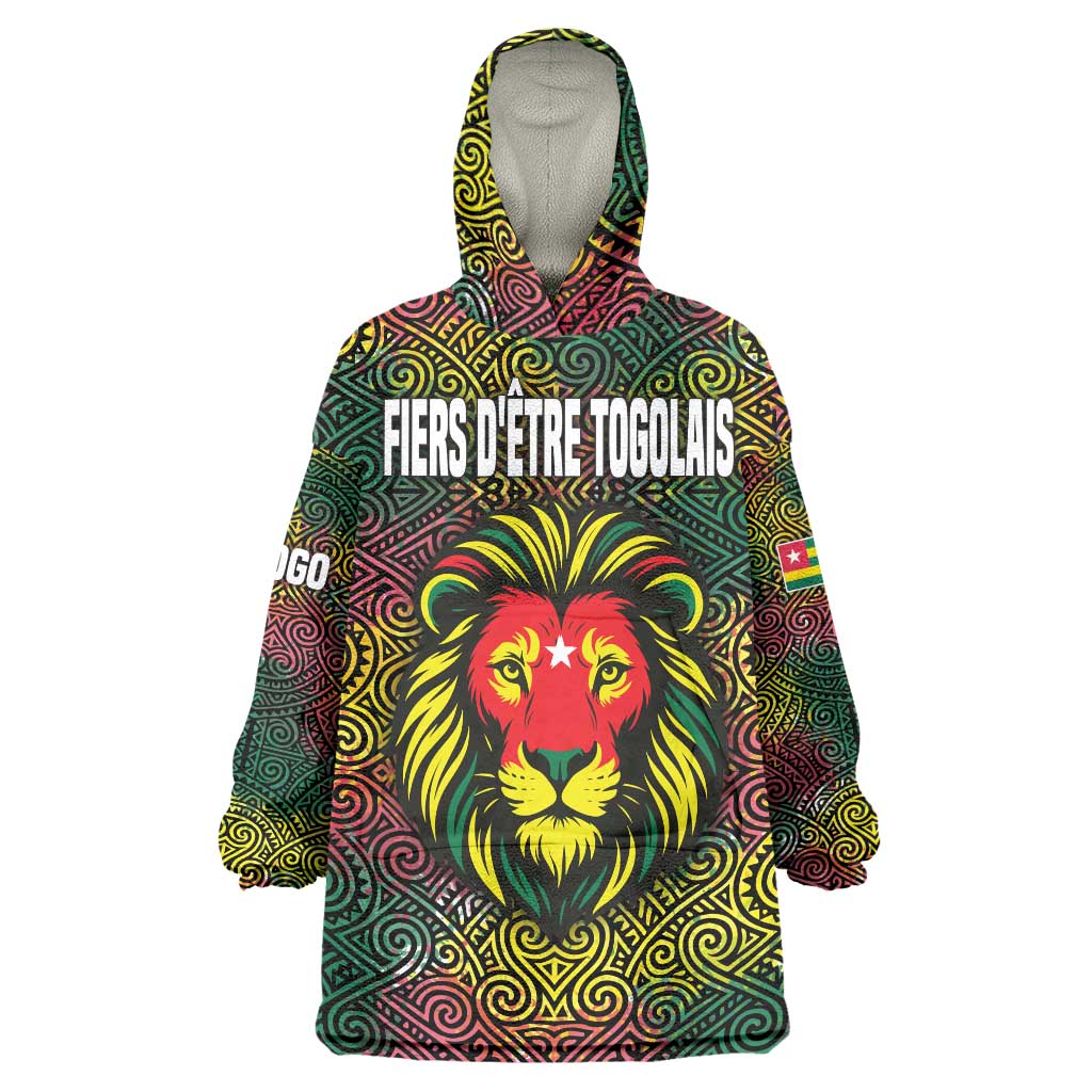 Togo Wearable Blanket Hoodie with Red Lion Head Design and Traditional African Pattern