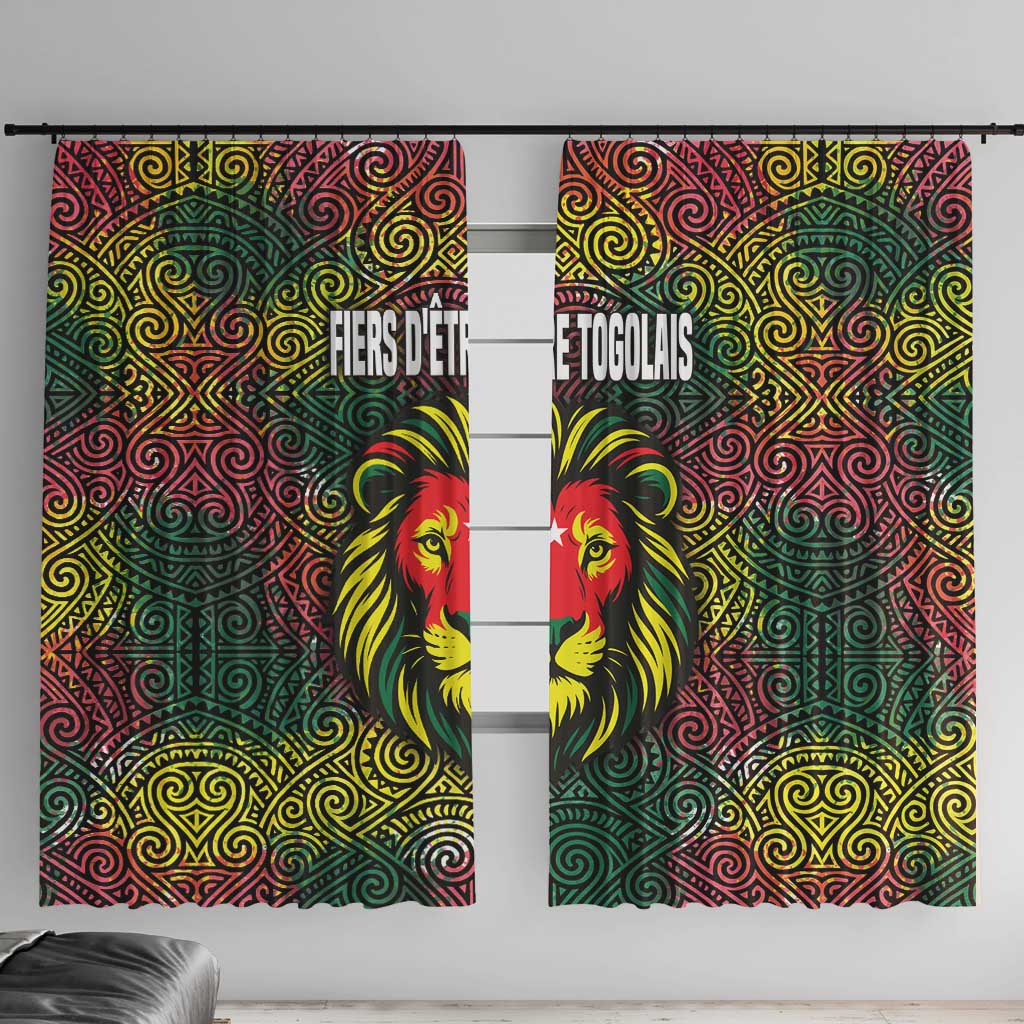 Togo Window Curtain with Red Lion Head Design and Traditional African Pattern