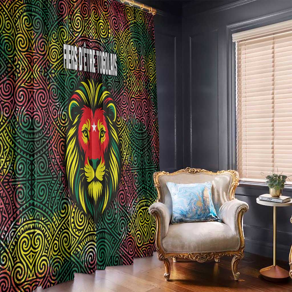 Togo Window Curtain with Red Lion Head Design and Traditional African Pattern