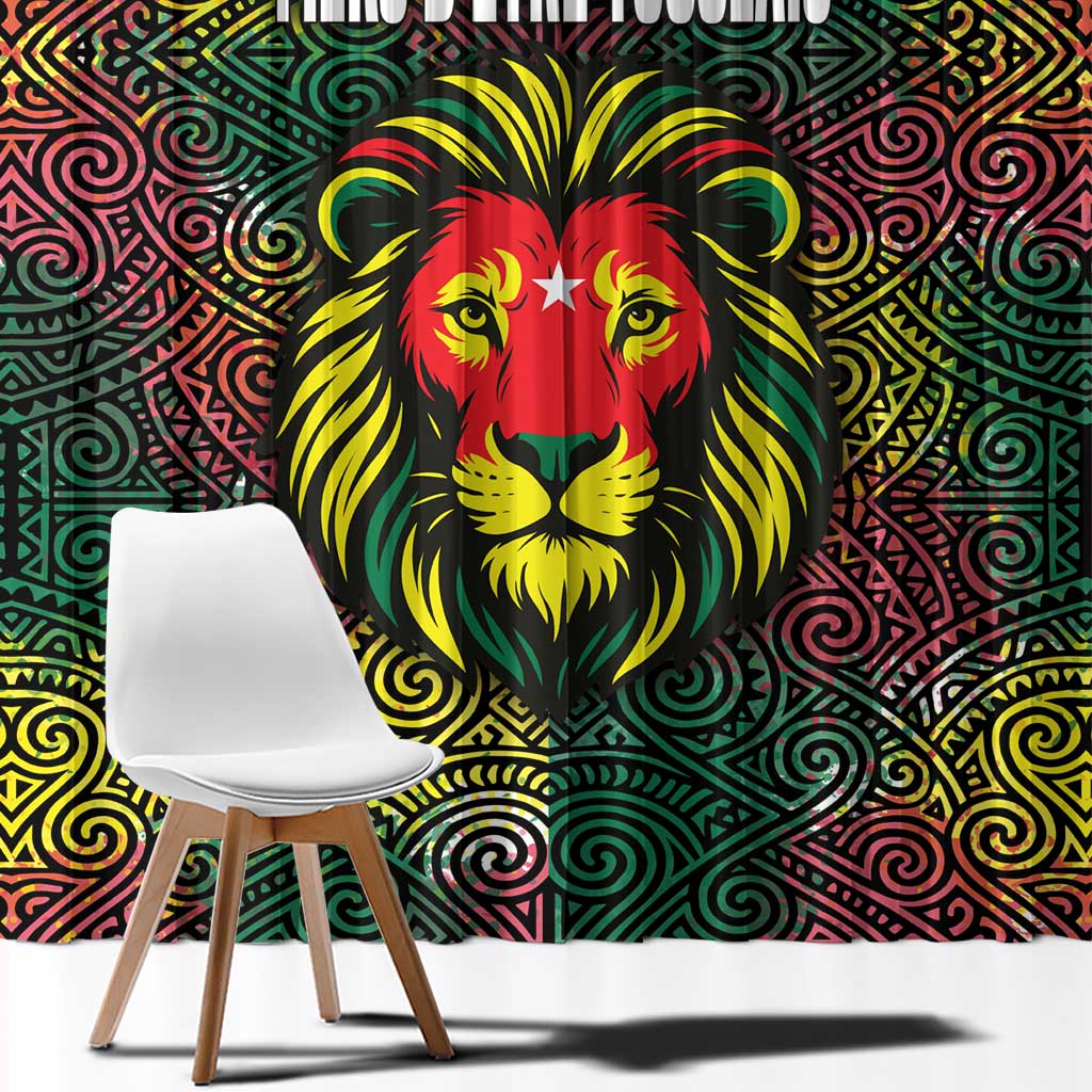 Togo Window Curtain with Red Lion Head Design and Traditional African Pattern