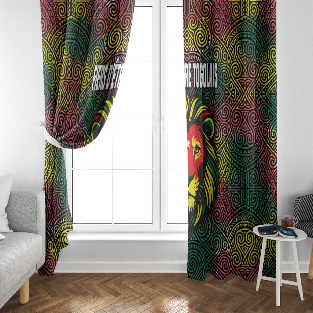 Togo Window Curtain with Red Lion Head Design and Traditional African Pattern