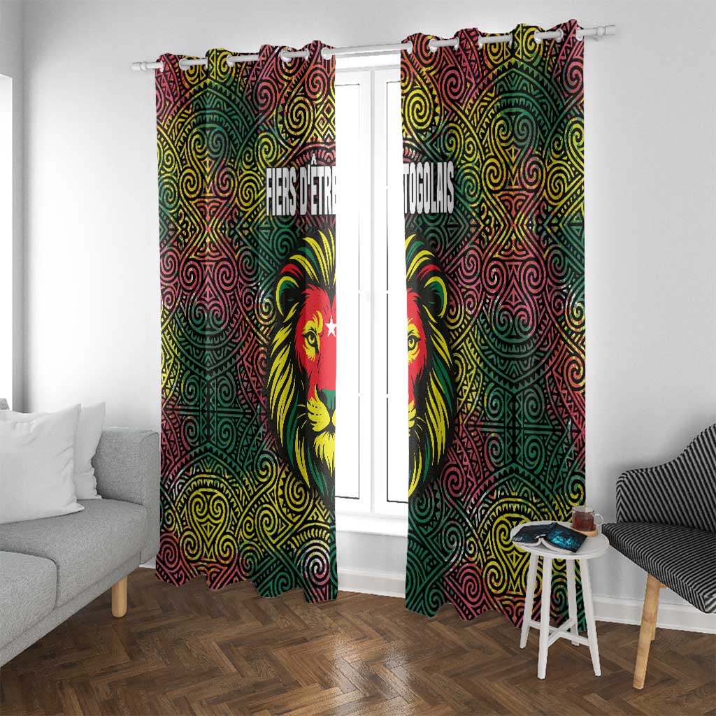 Togo Window Curtain with Red Lion Head Design and Traditional African Pattern