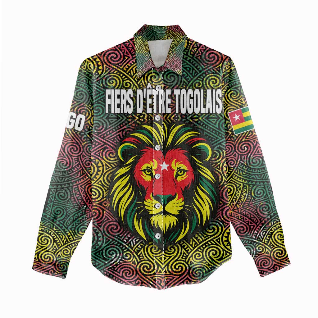 Togo Women Casual Shirt with Red Lion Head Design and Traditional African Pattern