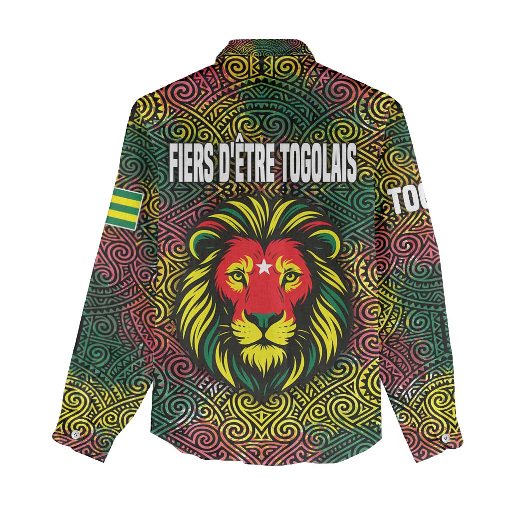 Togo Women Casual Shirt with Red Lion Head Design and Traditional African Pattern