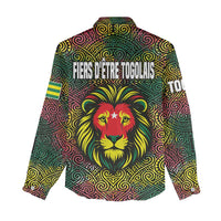 Togo Women Casual Shirt with Red Lion Head Design and Traditional African Pattern