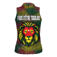Togo Women Sleeveless Polo Shirt with Red Lion Head Design and Traditional African Pattern