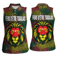 Togo Women Sleeveless Polo Shirt with Red Lion Head Design and Traditional African Pattern