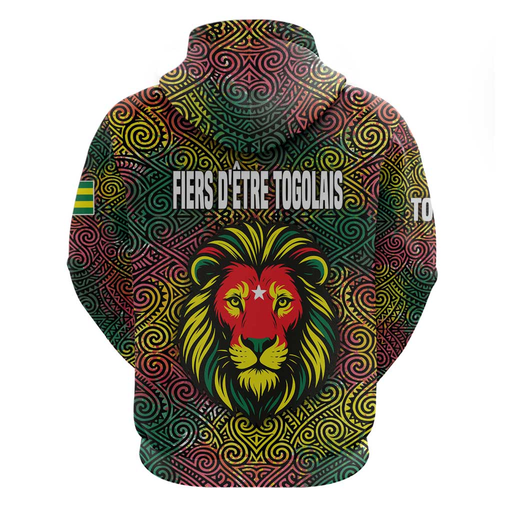 Togo Zip Hoodie with Red Lion Head Design and Traditional African Pattern