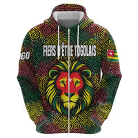Togo Zip Hoodie with Red Lion Head Design and Traditional African Pattern