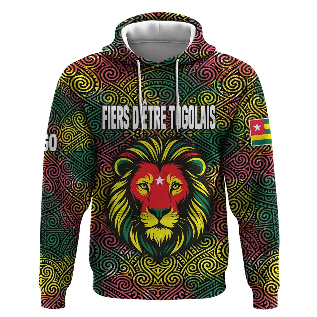 Togo Zip Hoodie with Red Lion Head Design and Traditional African Pattern