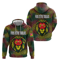 Togo Zip Hoodie with Red Lion Head Design and Traditional African Pattern