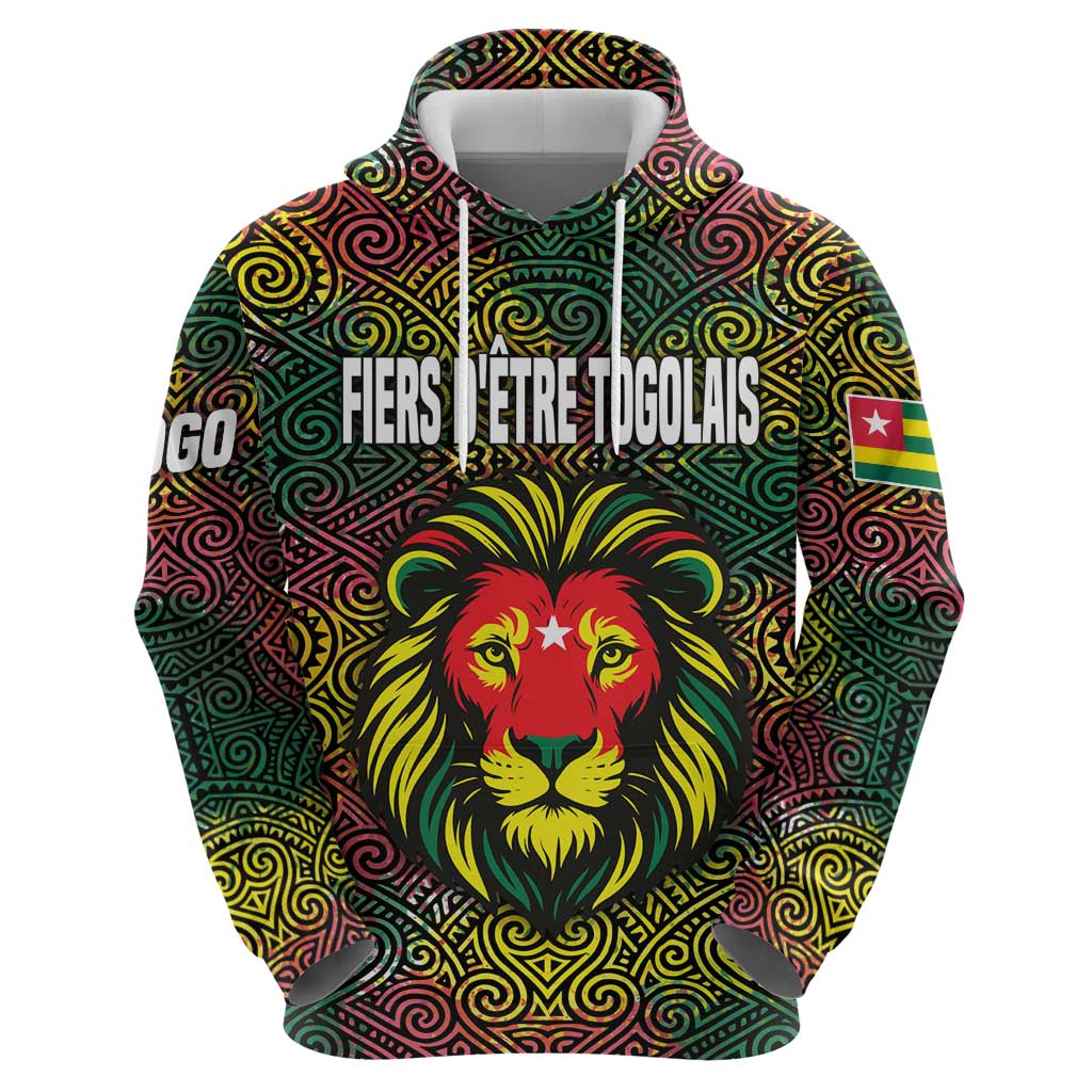 Togo Zip Hoodie with Red Lion Head Design and Traditional African Pattern