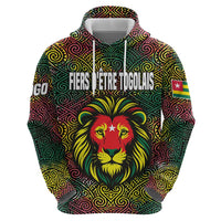 Togo Zip Hoodie with Red Lion Head Design and Traditional African Pattern