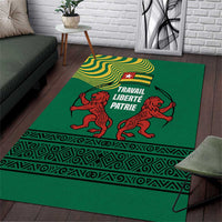 Togo Area Rug with Red Twin Lions and Travail Liberté Patrie Slogan