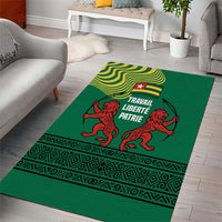 Togo Area Rug with Red Twin Lions and Travail Liberté Patrie Slogan