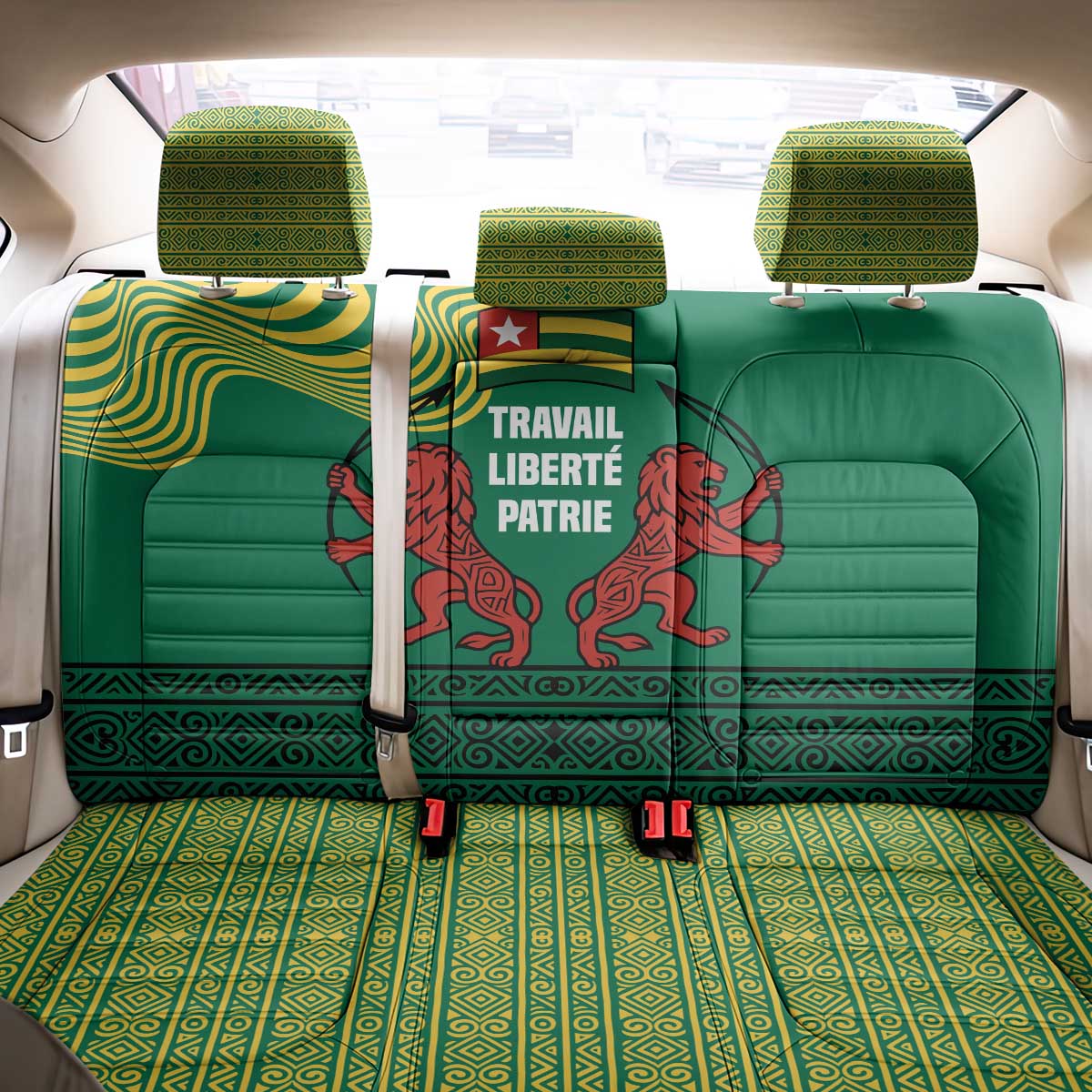Togo Back Car Seat Cover with Red Twin Lions and Travail Liberté Patrie Slogan