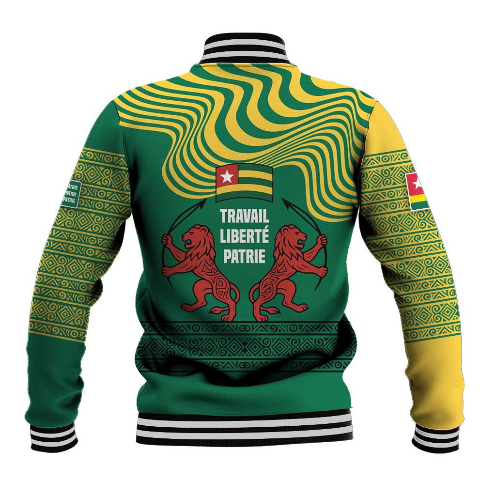 Togo Baseball Jacket with Red Twin Lions and Travail Liberté Patrie Slogan