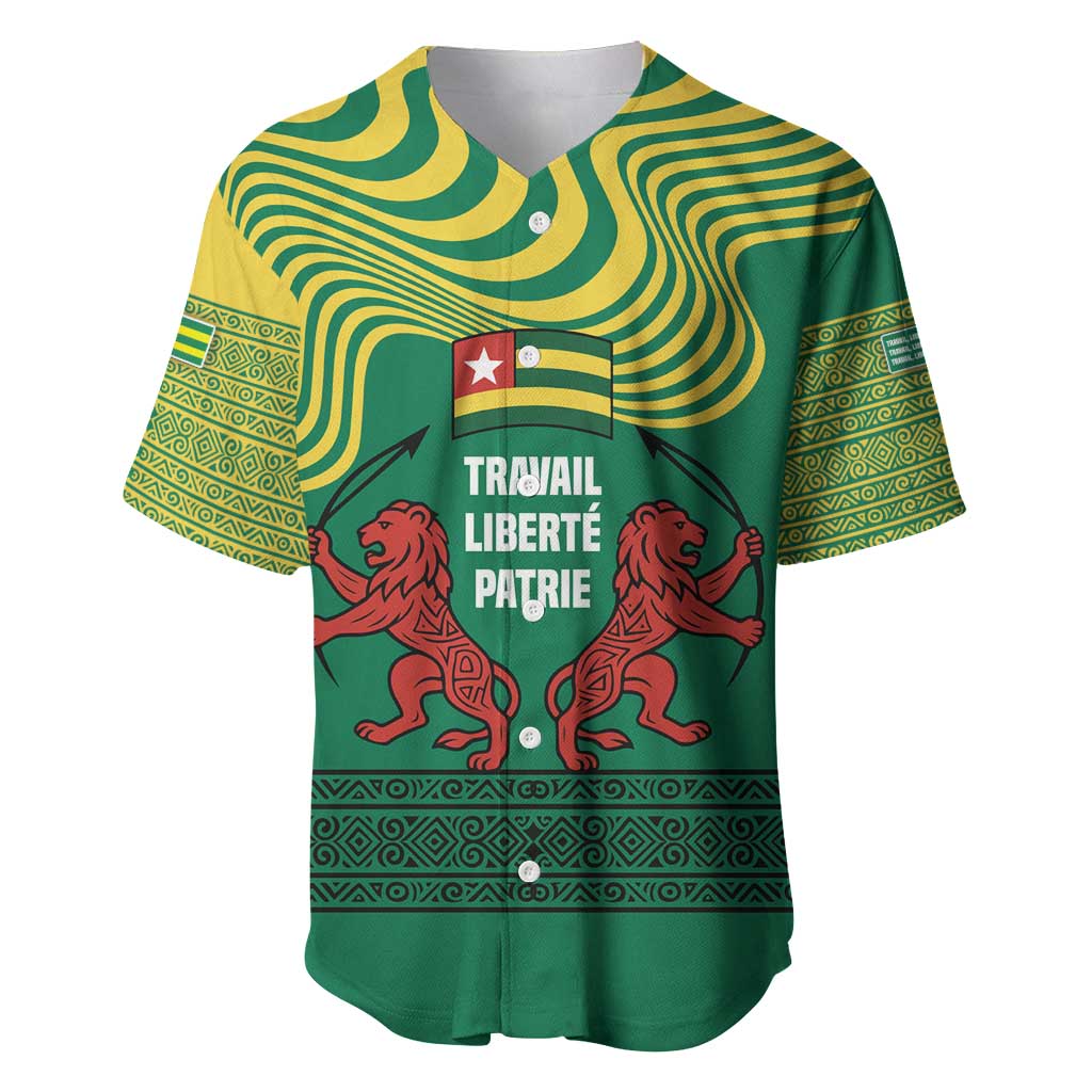 Togo Baseball Jersey with Red Twin Lions and Travail Liberté Patrie Slogan