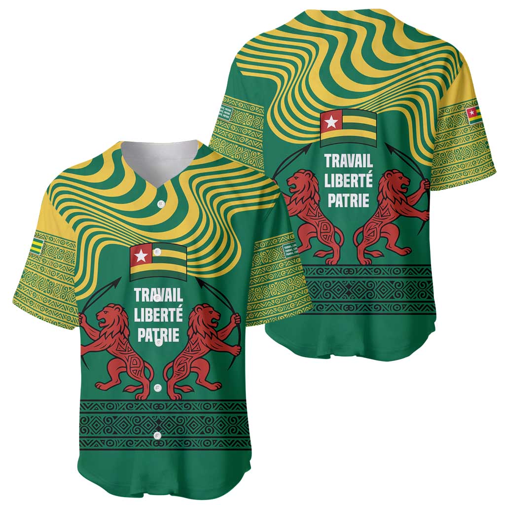 Togo Baseball Jersey with Red Twin Lions and Travail Liberté Patrie Slogan