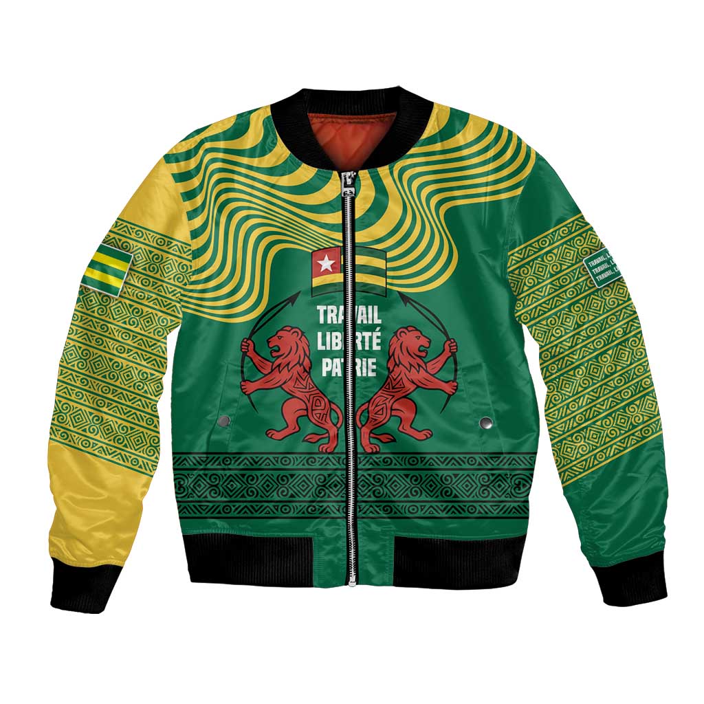 Togo Bomber Jacket with Red Twin Lions and Travail Liberté Patrie Slogan