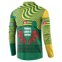 Togo Button Sweatshirt with Red Twin Lions and Travail Liberté Patrie Slogan