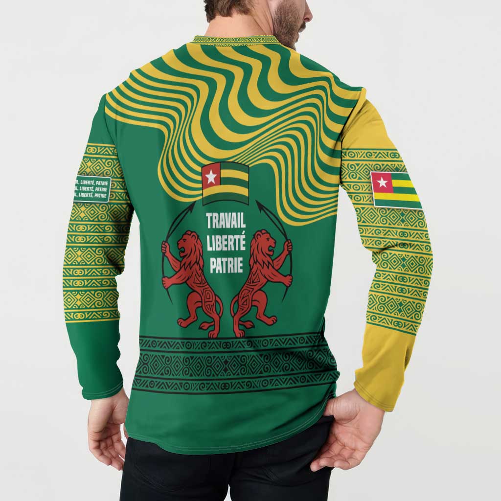 Togo Button Sweatshirt with Red Twin Lions and Travail Liberté Patrie Slogan