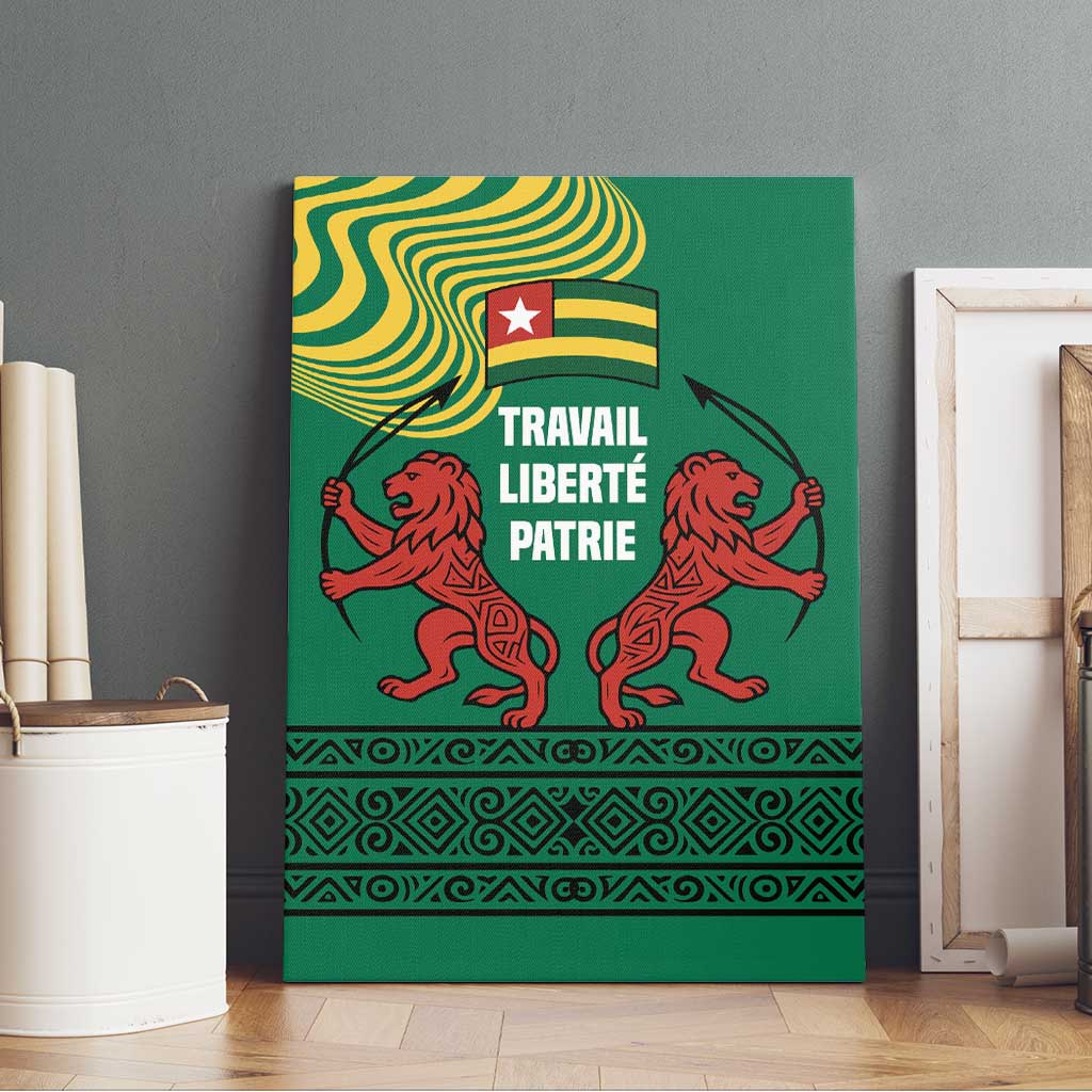 Togo Canvas Wall Art with Red Twin Lions and Travail Liberté Patrie Slogan
