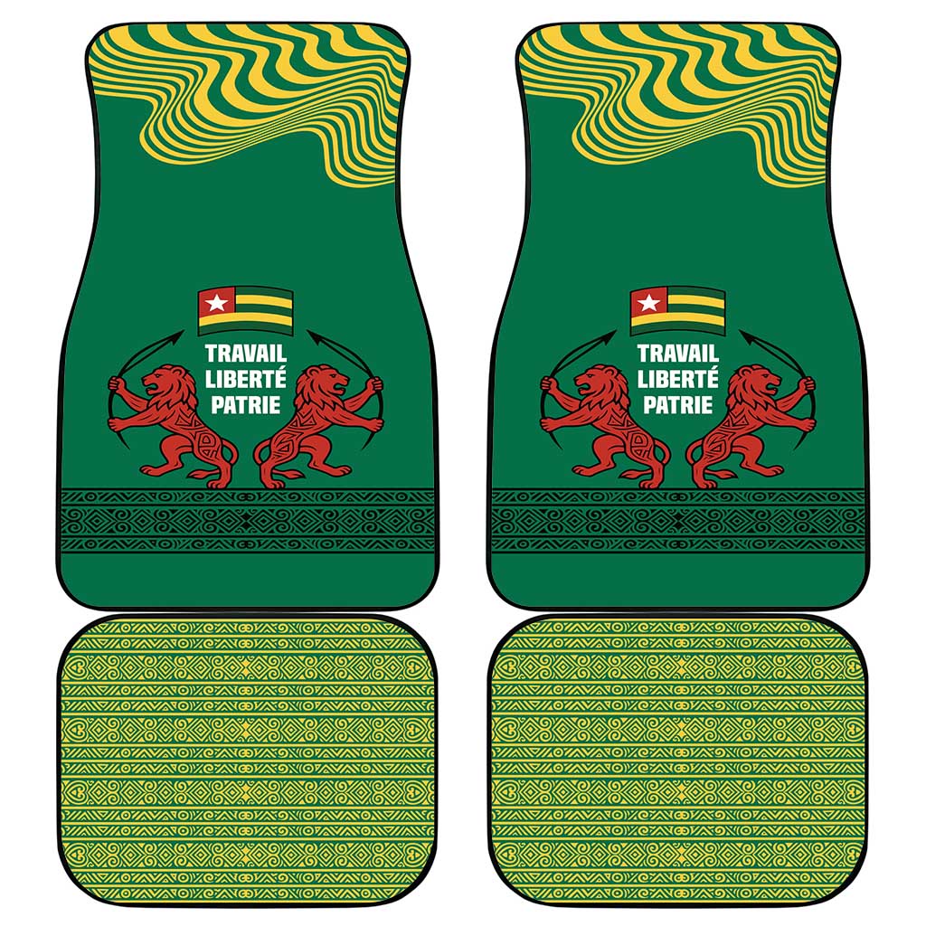 Togo Car Mats with Red Twin Lions and Travail Liberté Patrie Slogan