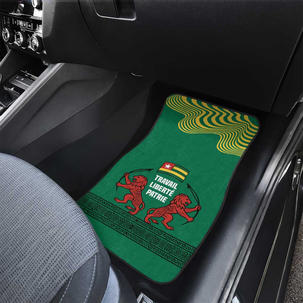 Togo Car Mats with Red Twin Lions and Travail Liberté Patrie Slogan