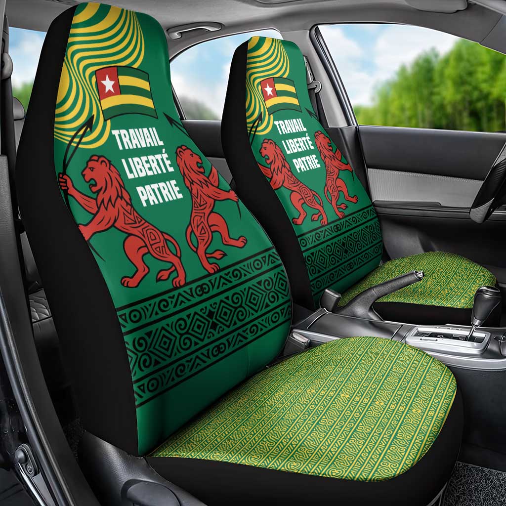 Togo Car Seat Cover with Red Twin Lions and Travail Liberté Patrie Slogan