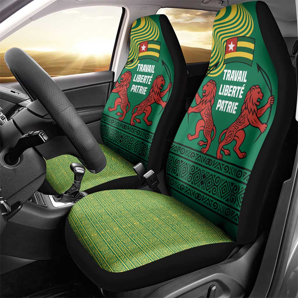 Togo Car Seat Cover with Red Twin Lions and Travail Liberté Patrie Slogan