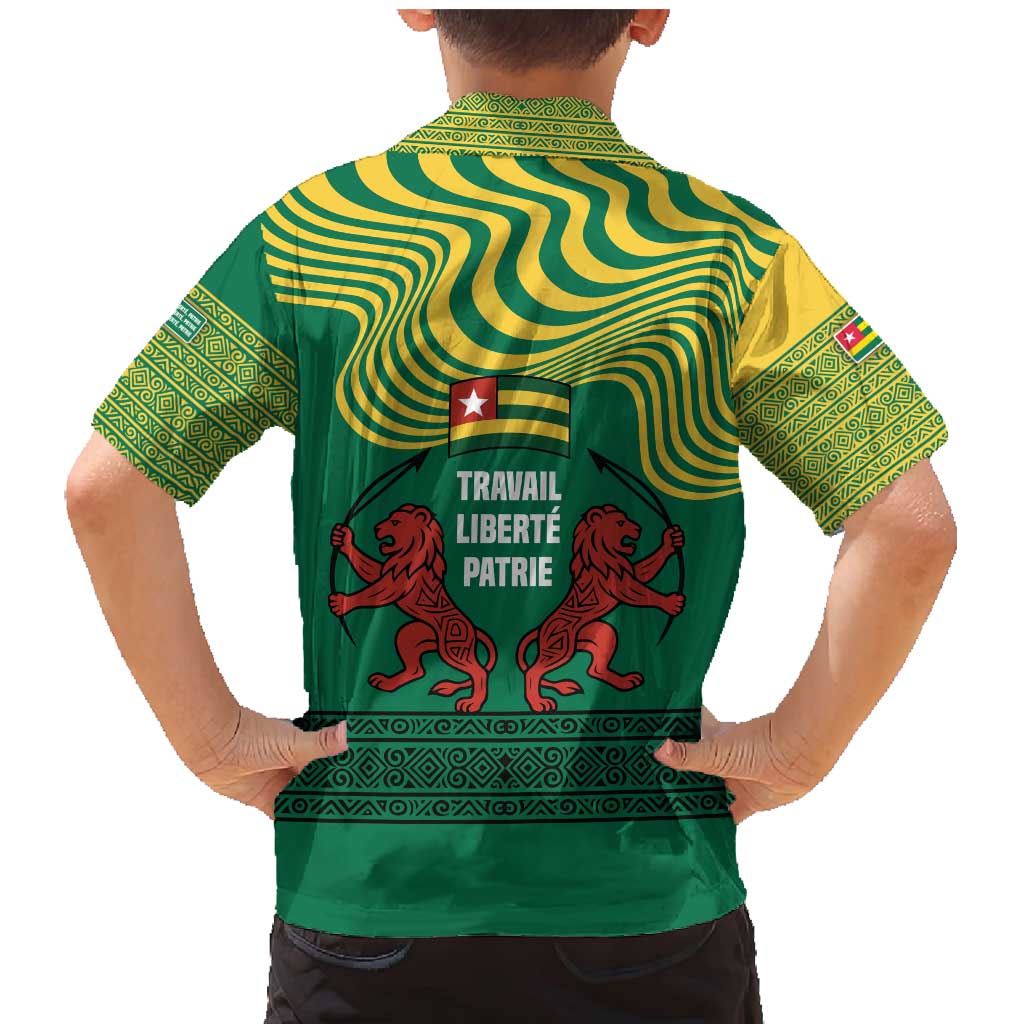 Togo Family Matching Mermaid Dress and Hawaiian Shirt with Red Twin Lions and Travail Liberté Patrie Slogan