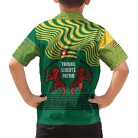 Togo Family Matching Puletasi and Hawaiian Shirt with Red Twin Lions and Travail Liberté Patrie Slogan