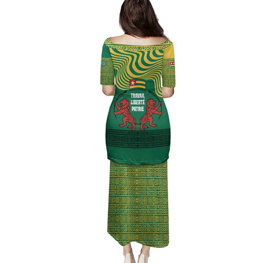 Togo Family Matching Puletasi and Hawaiian Shirt with Red Twin Lions and Travail Liberté Patrie Slogan