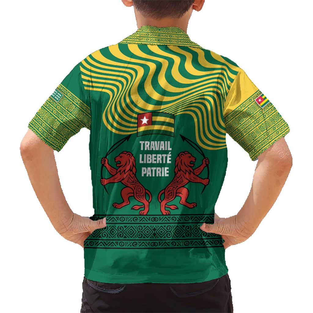 Togo Family Matching Short Sleeve Bodycon Dress and Hawaiian Shirt with Red Twin Lions and Travail Liberté Patrie Slogan