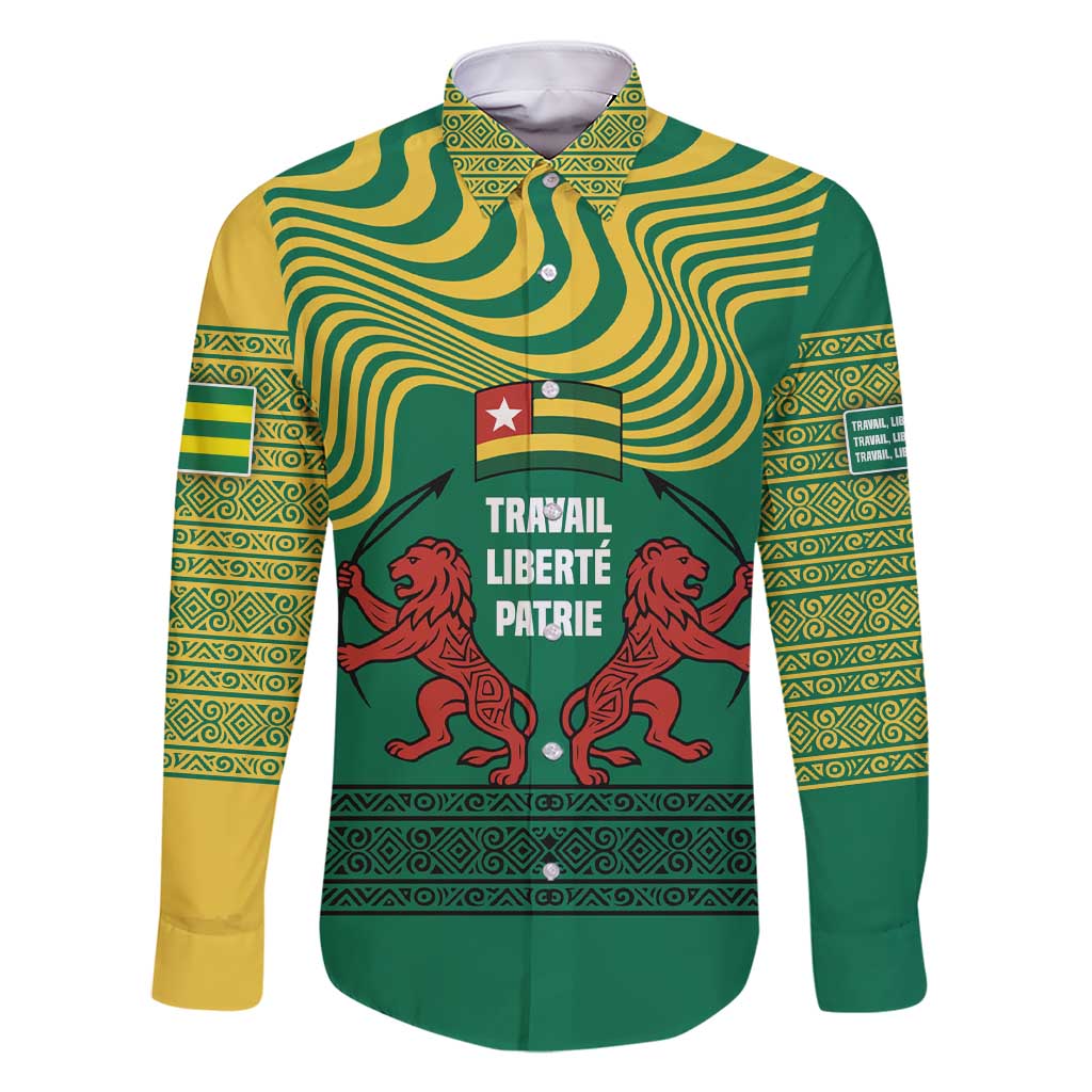 Togo Family Matching Short Sleeve Bodycon Dress and Hawaiian Shirt with Red Twin Lions and Travail Liberté Patrie Slogan