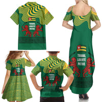Togo Family Matching Summer Maxi Dress and Hawaiian Shirt with Red Twin Lions and Travail Liberté Patrie Slogan