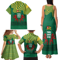 Togo Family Matching Tank Maxi Dress and Hawaiian Shirt with Red Twin Lions and Travail Liberté Patrie Slogan