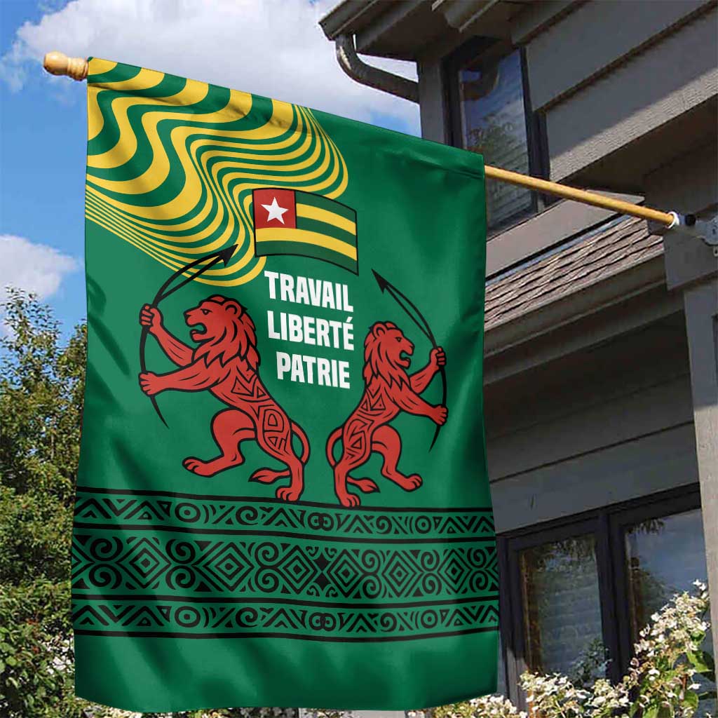 Togo Garden Flag with Red Twin Lions and Travail Liberté Patrie Slogan