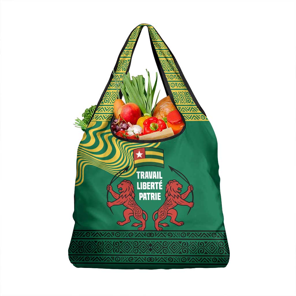 Togo Grocery Bag with Red Twin Lions and Travail Liberté Patrie Slogan